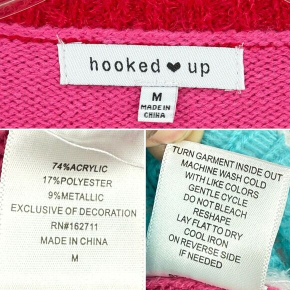 Hooked Up Embellished Ugly Christmas Sweater Pink Multicolor Size M - Picture 10 of 16